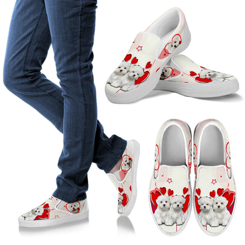 Valentine's Day Special Maltese Dog Print Slip Ons For Women