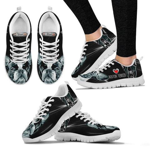 Boston Terrier Black Print Running Shoes For Women