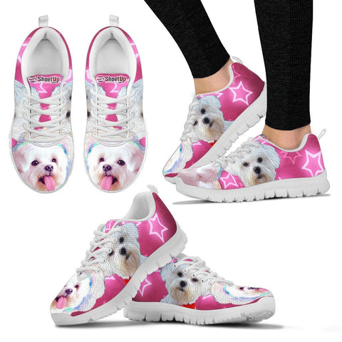 Maltese On Pink Print Running Shoes For Women
