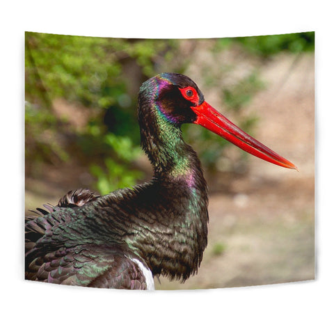 Black Stork Bird Print Tapestry