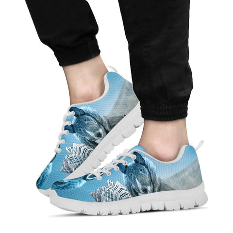 Miniature Bull Terrier On Blue Print Running Shoes