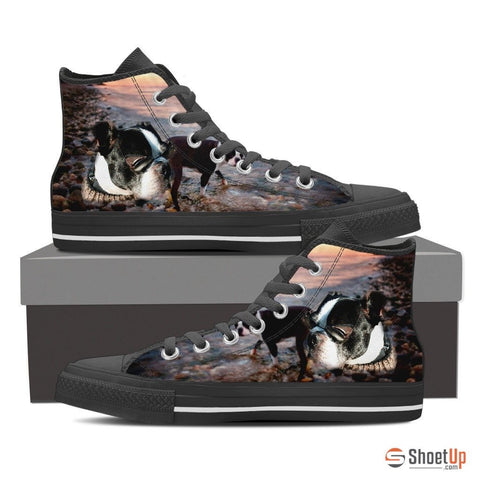 Boston Terrier Dog Print High Top Canvas Shoes For Women