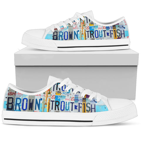 Brown Trout Fish Print Low Top Canvas Shoes for Women