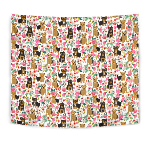 Yorkie Dog Floral Print Tapestry