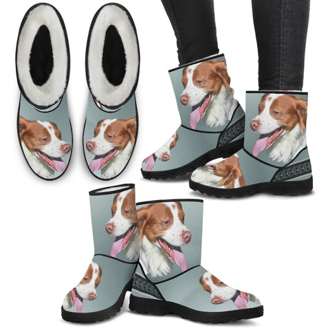 Brittany dog Print Faux Fur Boots For Women