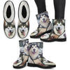 Laughing Alaskan Malmute Print Faux Fur Boots For Women