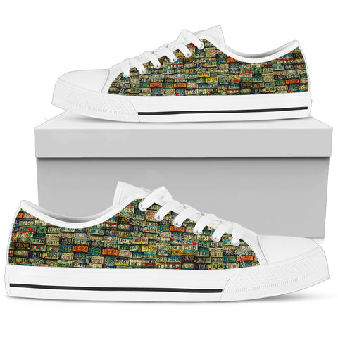 Women's Low Top Canvas Shoes-License Plate Themed