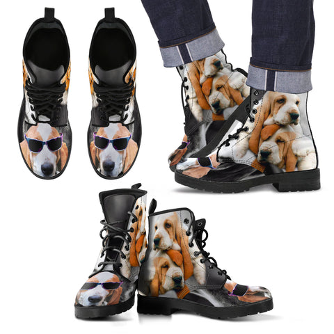 Basset Hound With Glasses Print Boots For Men
