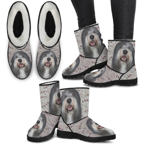 Bearded Collie Print Faux Fur Boots For Women