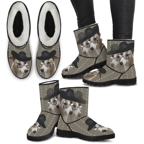 Whippet Print Faux Fur Boots For Women