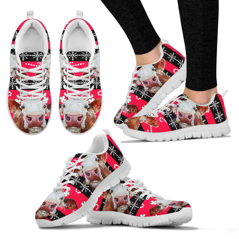 Hereford Cattle Cow Christmas Print Running Shoes For Women