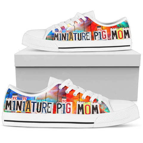 Miniature Pig Mom Print Low Top Canvas Shoes for Women