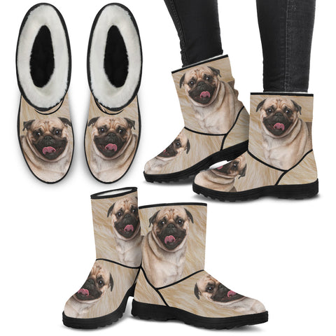 Pug Print Faux Fur Boots For Women