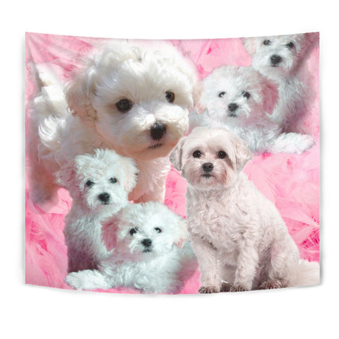 Bichon Frise On Pink Print Tapestry