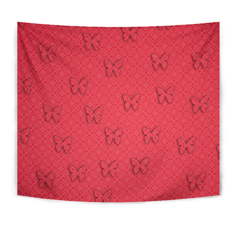 Butterfly Print On Red Tapestry