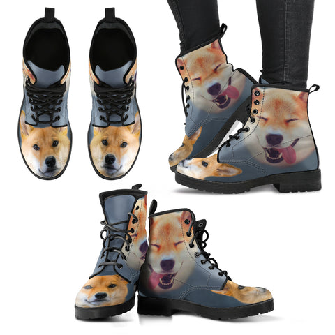 Cute Shiba Inu Print New Leather Boots For Women