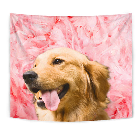 Golden Retriever On Pink Print Tapestry