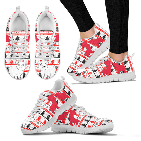 Kunekune Pig Print Christmas Running Shoes For Women