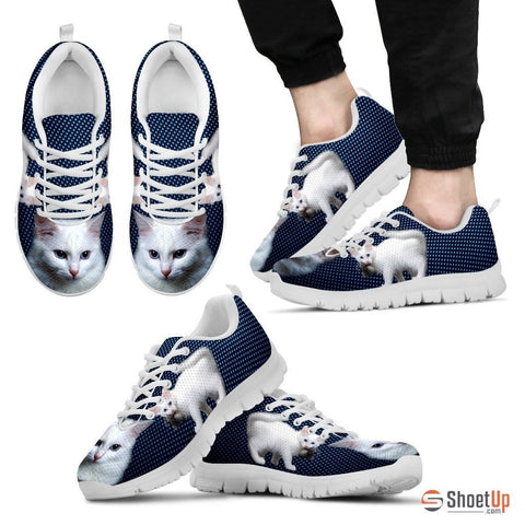 White Turkish Angora Cat Print Sneakers For Men (White/Black)