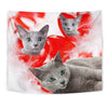 Russian Blue Cat On Red Print Tapestry