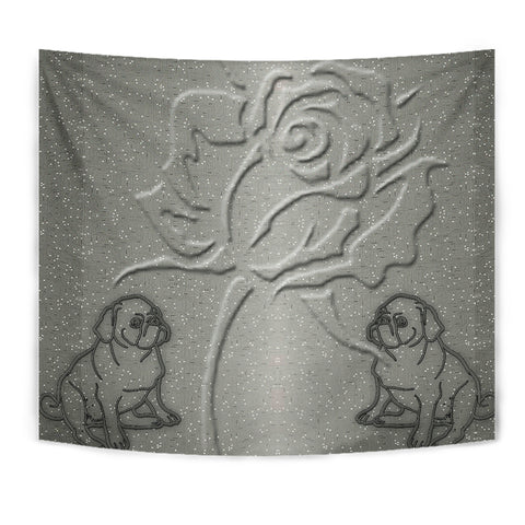 Pug Dog With Rose Print Tapestry