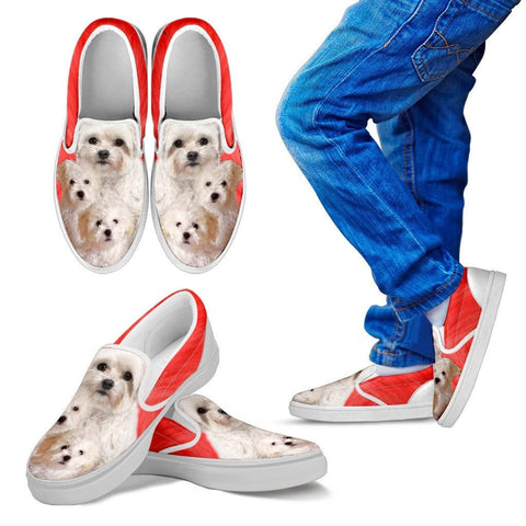 Bolognese Dog Print Slip Ons For Kids Express Shipping