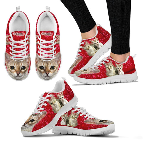 Singapura Cat On Red Print Sneakers For Women
