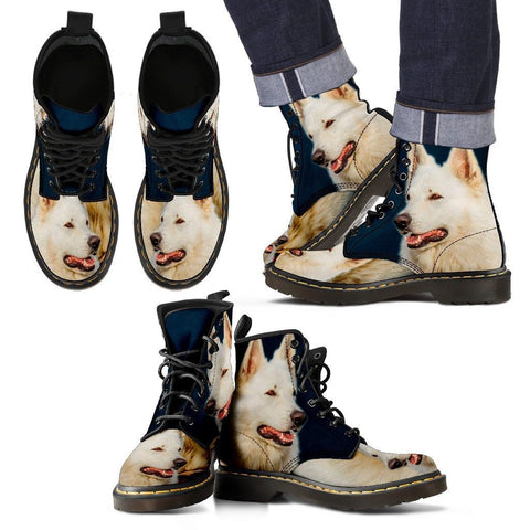 White Shepherd Print Boots For Men Express Shipping