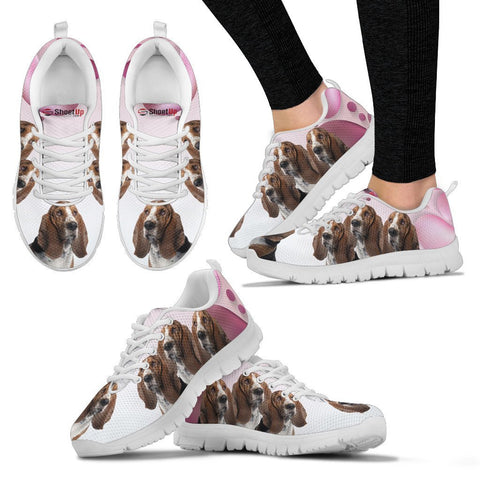 Basset Hound Pink White Print Running Shoes For Women