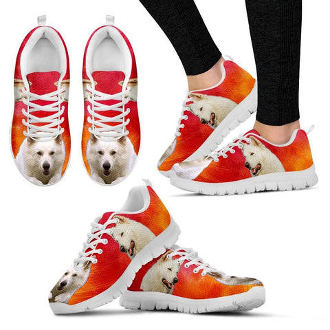 White Shepherd Print Sneakers For Women (White/Black) Express Shipping