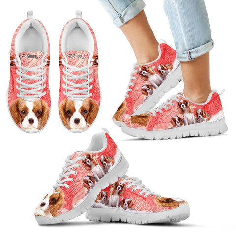 Cavalier King Charles Spaniel On Red Print Sneakers For Women And Kids