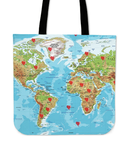 Valentine's Day Special World Map Tote Bags