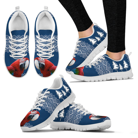 Red and Green Macaw Print Christmas Running Shoes For Women