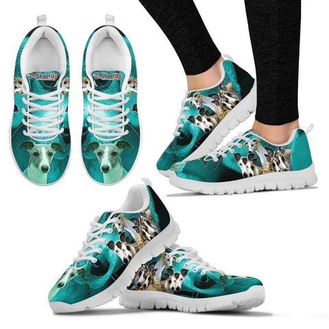 Whippet Dog On Deep Skyblue Print Running Shoes For Women
