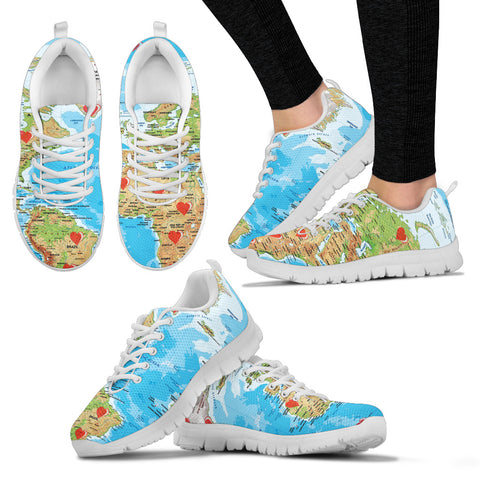 Valentine's Day Special World Map Print Running Shoes For Women