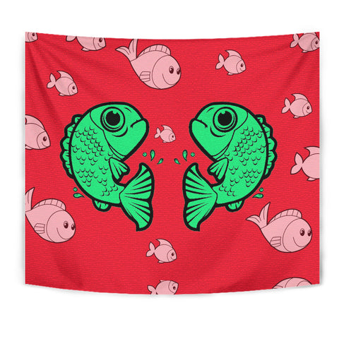 Fish Print On Red Tapestry