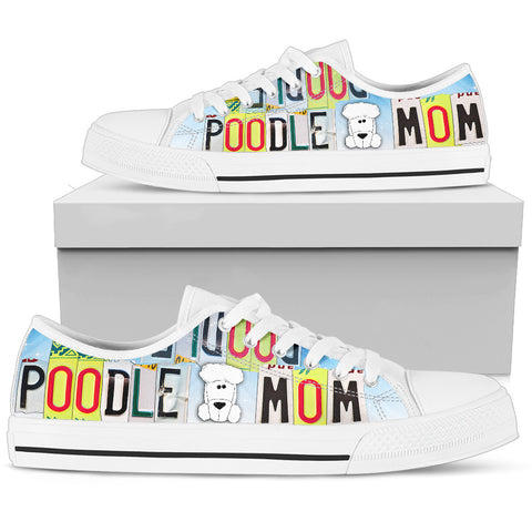 Cute Poodle Mom Print Low Top Canvas Shoes for Women