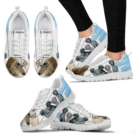 Afghan Hound With Puppies Blue White Print Sneakers For Women