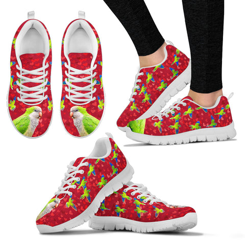Valentine's Day SpecialMonk Parakeet Parrot On Red Print Running Shoes For Women