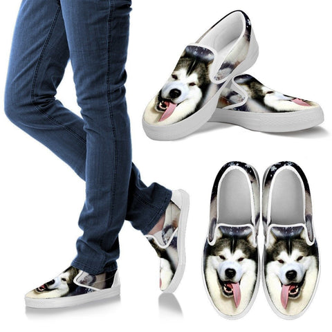 Alaskan Malamute Dog Print Slip Ons For Women Express Shipping