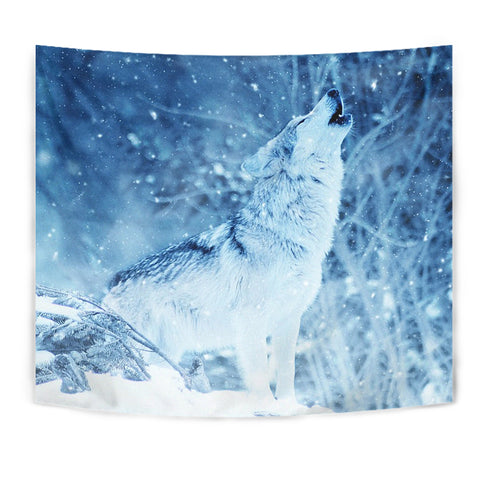 Snowy Wolf Print Tapestry