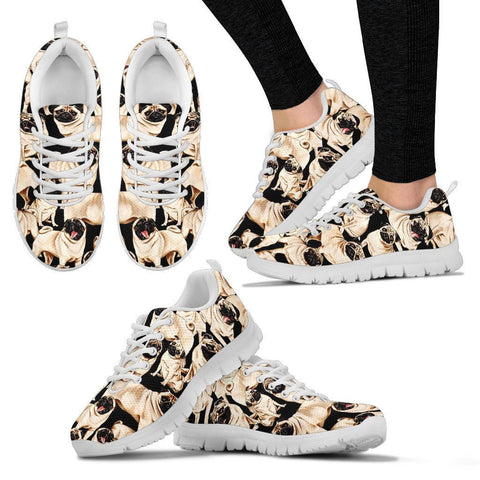 Pug Dog Pattern Print Running Shoes For Women (White) Express Shipping