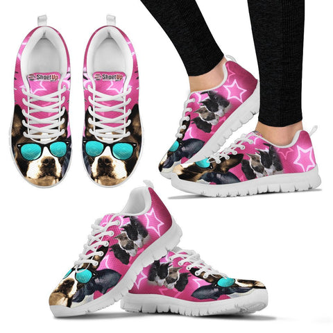 Boston Terrier On Pink Print Running Shoes For Women