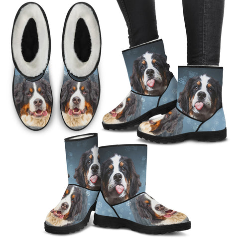 Bernese Mountain Dog Print Faux Fur Boots For Women