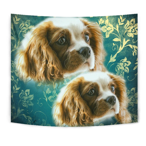 Cavalier King Charles Spaniel On Blue Print Tapestry