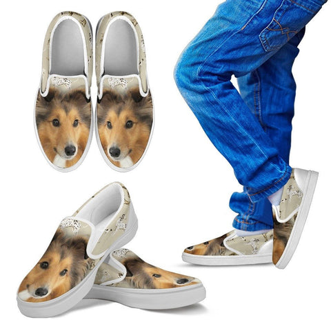 Shetland Sheepdog Print Slip Ons For Kids Express Shipping