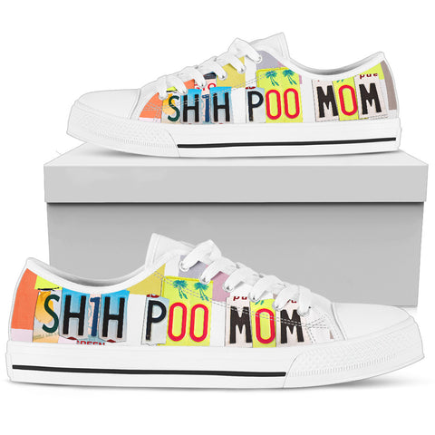 Shih Poo Mom Print Low Top Canvas Shoes for Women