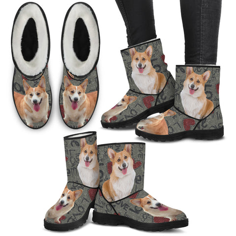 Pembroke Welsh Corgi Print Faux Fur Boots For Women