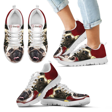 Funny Pug Print Running Shoes For Kids And Women