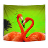 Heart Shape Flamingo Bird Print Tapestry